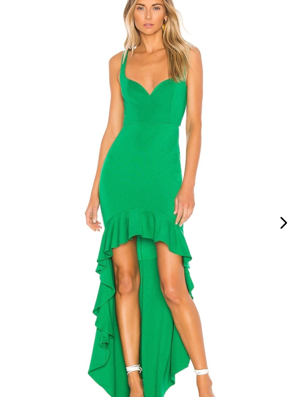 Lovers + Friends Emerald Green High-Low Ruffle Bodycon Dress